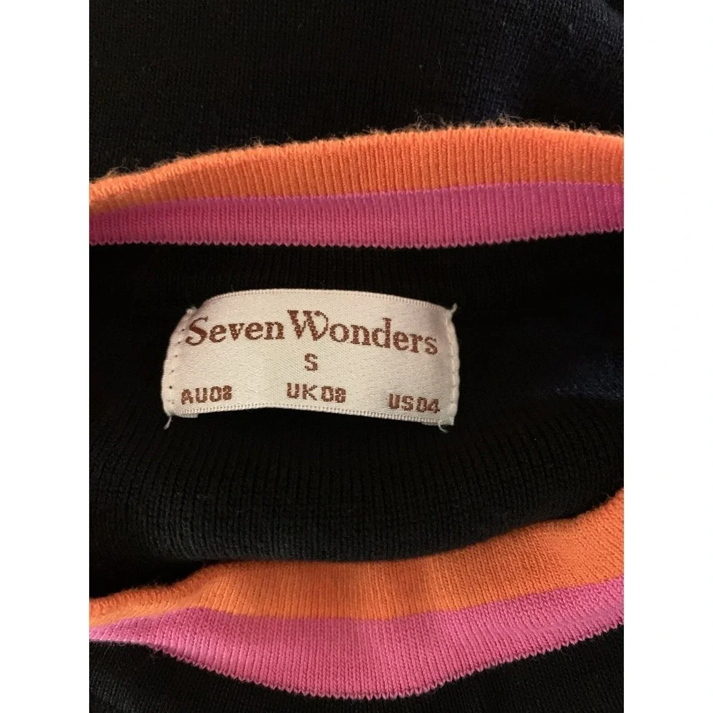 Seven Wonders Black Cutout Midi Dress Neon Trim‎ Bodycon Halter S